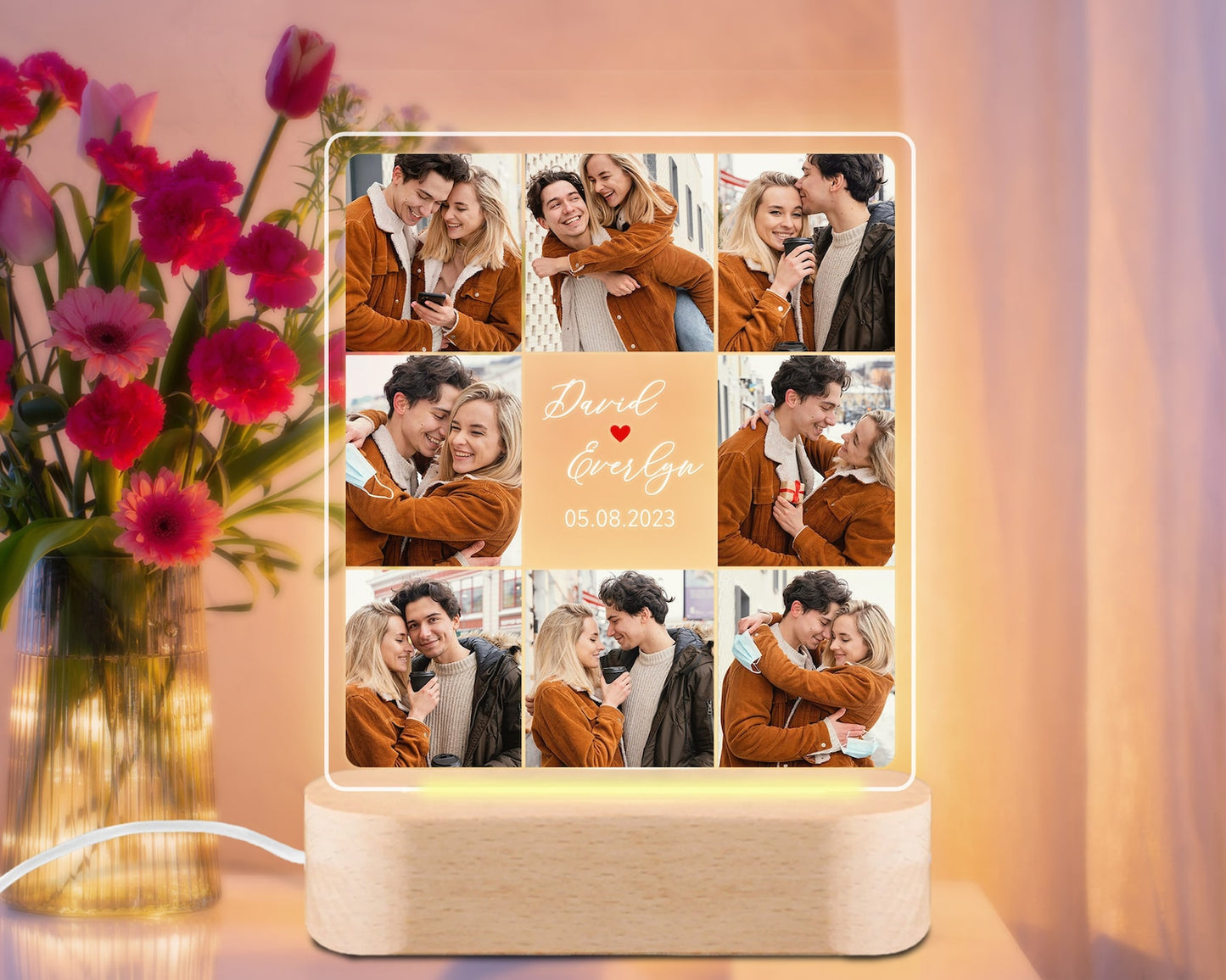 Personalized Acrylic Lamp with Couple's Photos