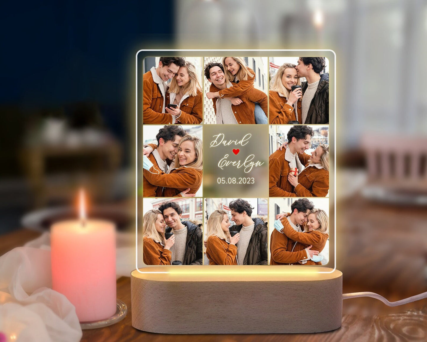 Personalized Acrylic Lamp with Couple's Photos