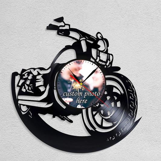 Personalized Photo Wall Decor Clock Gift for Bikers Loforay.com