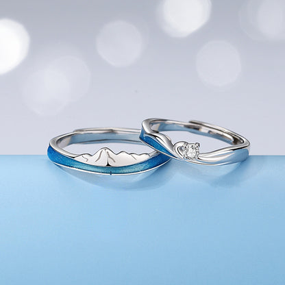 Sea and Mountain Couple Rings Set for Two