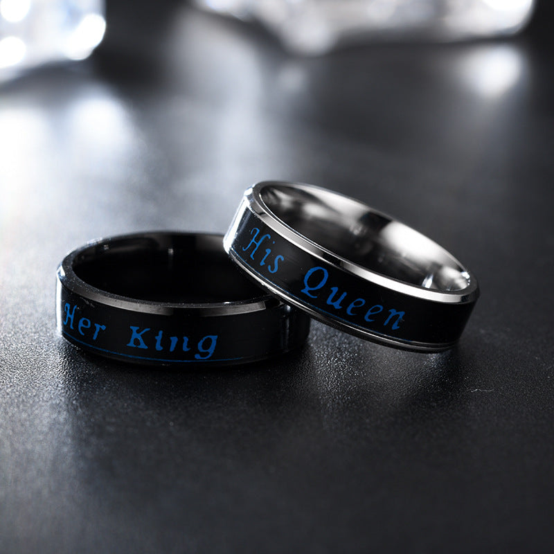 Color Changing Her King His Queen Engravable Couple Rings Set