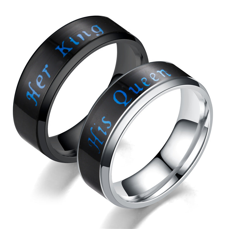Color Changing Her King His Queen Engravable Couple Rings Set