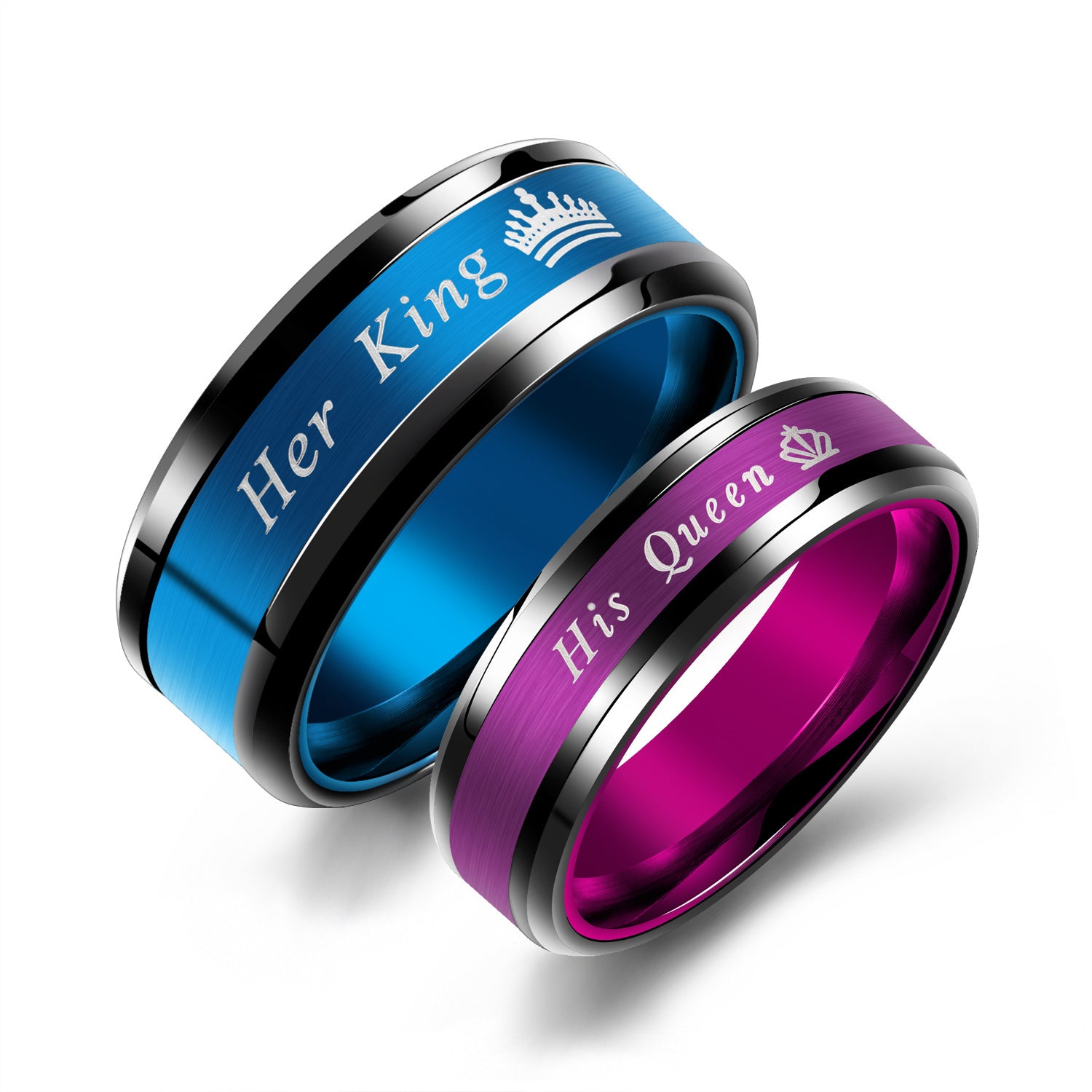 Custom King and Queen Crown Promise Rings Set