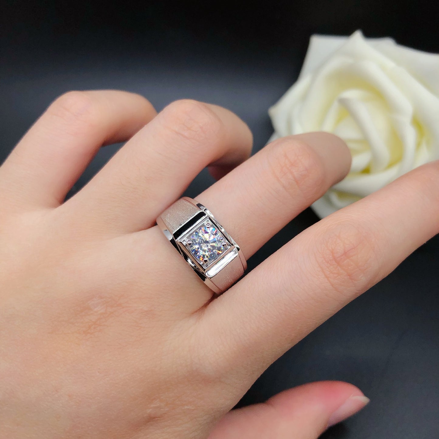 Engraved 0.5 Carat Moissanite Diamond Ring for Men