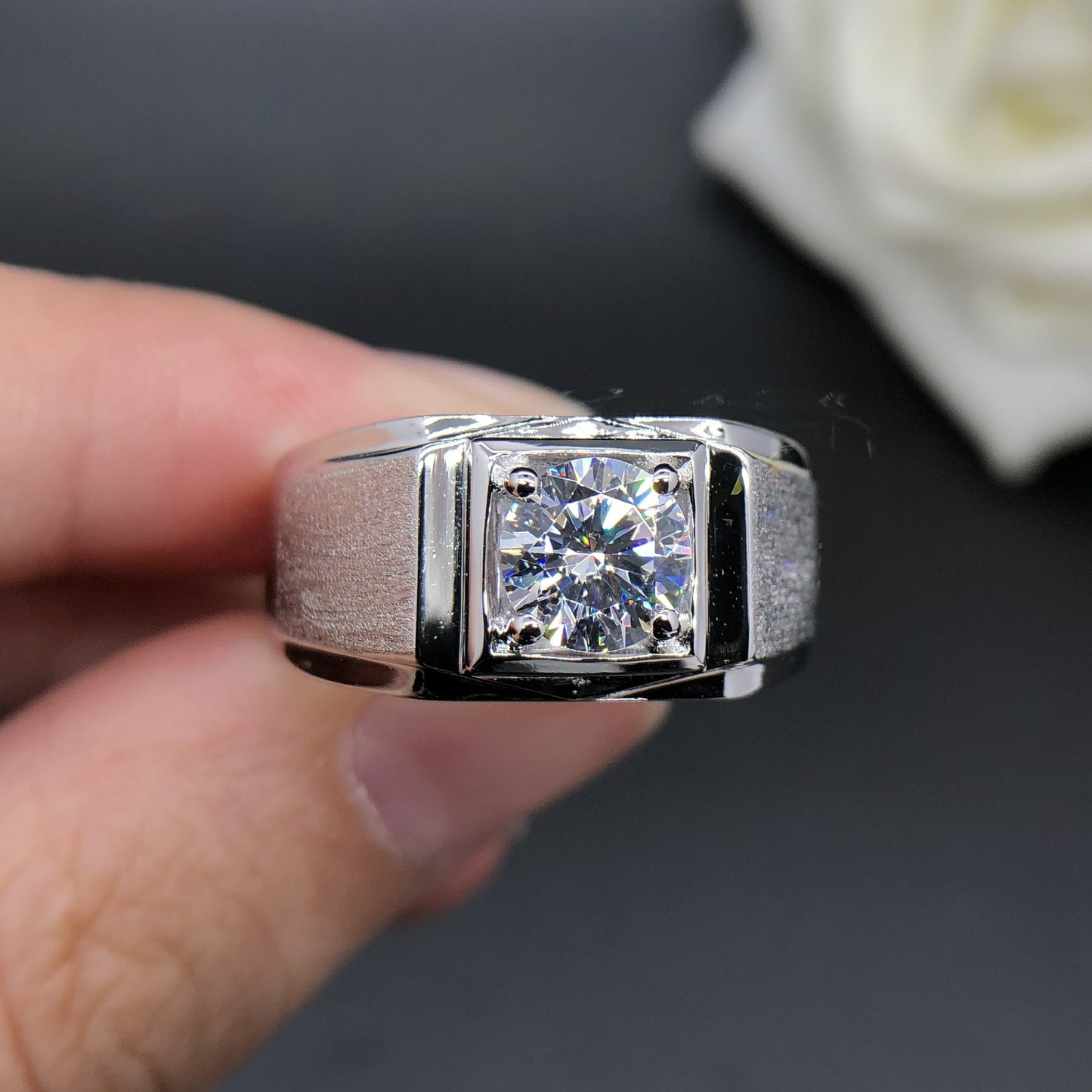 Engraved 0.5 Carat Moissanite Diamond Ring for Men