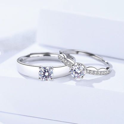 Solitaire Couple Engagement Rings Set for Two