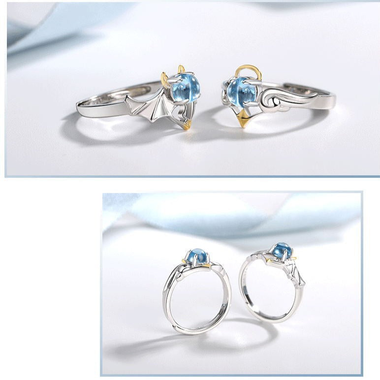 Angel Demon Couple Promise Rings Set for two