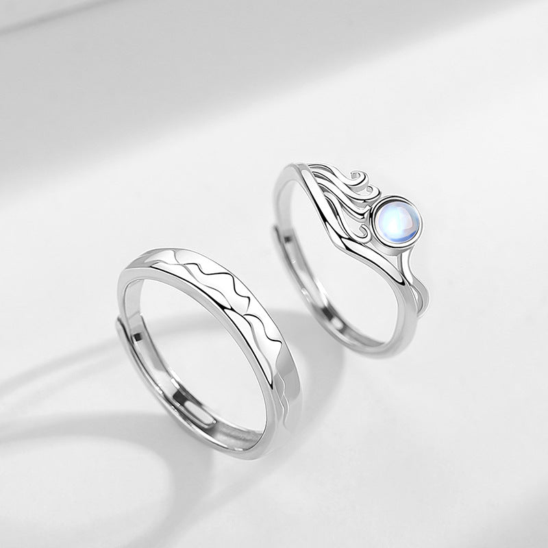 Custom Engraved Ocean Mountain Couple Rings Set
