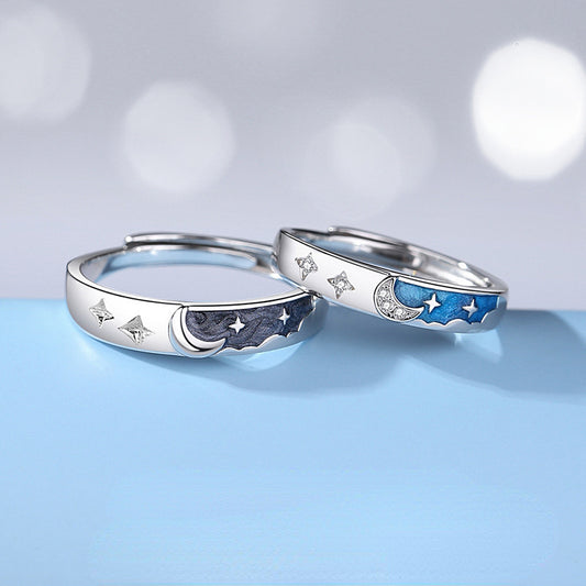 Moon Star Couple Promise Rings Set