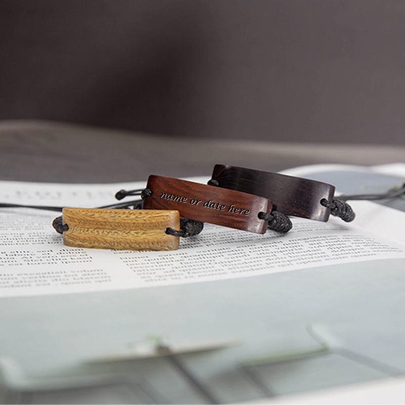 Engraved Wooden Couple Bracelets Set