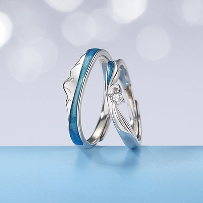 Sea and Mountain Couple Rings Set for Two