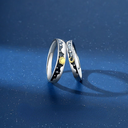 Engraved Sun and Moon Wedding Rings for Couples