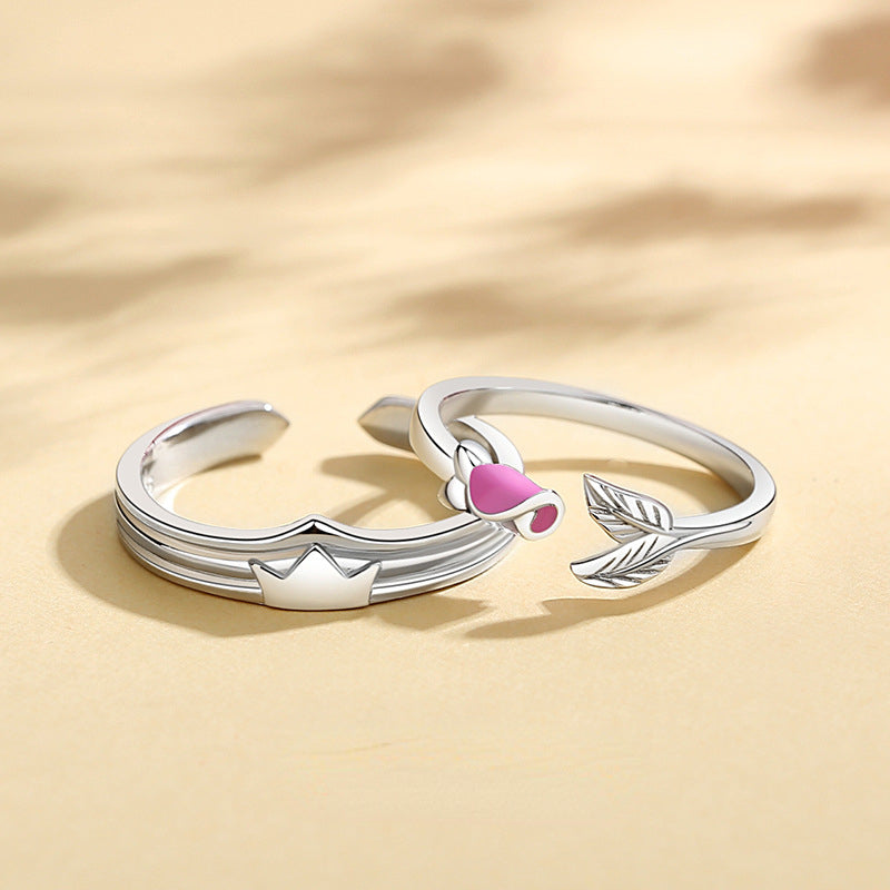 Engravable Crown and Rose Promise Rings Set for two