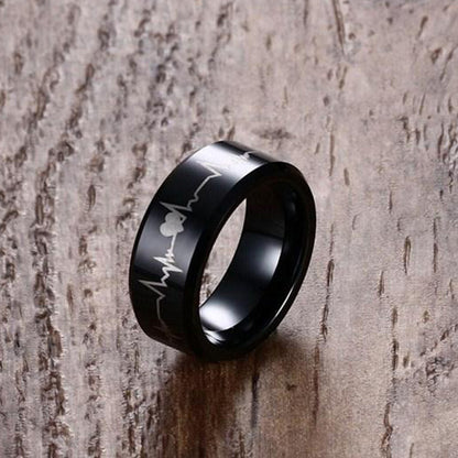 Custom Engraved Heartbeat Ring for Men