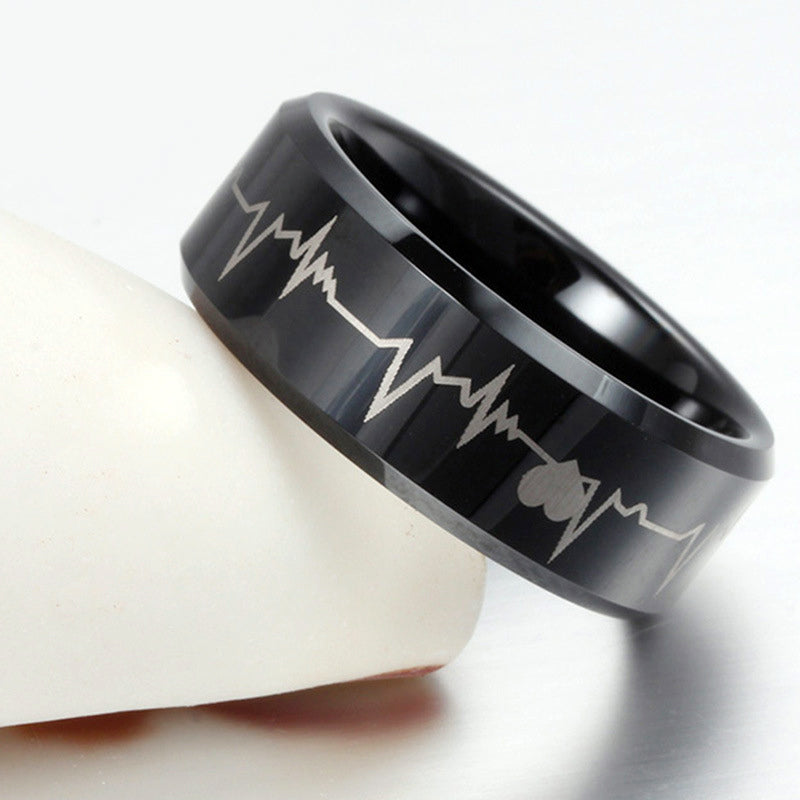 Custom Engraved Heartbeat Ring for Men