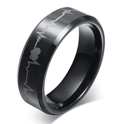 Custom Engraved Heartbeat Wedding Ring for Men