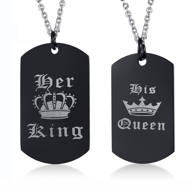 Engravable Crown King Queen Couple Necklaces Set