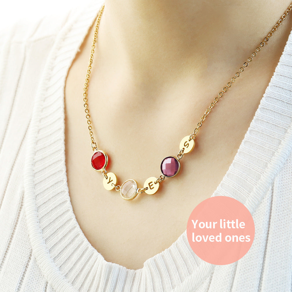 Personalized 1-3 Birthstone and Name Necklace