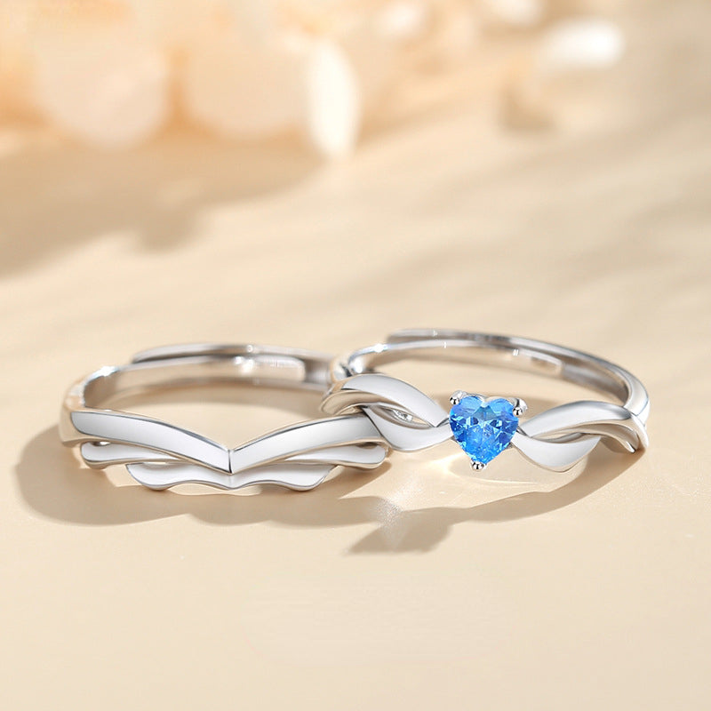 Personalized Angel Wings Couple Promise Rings Set