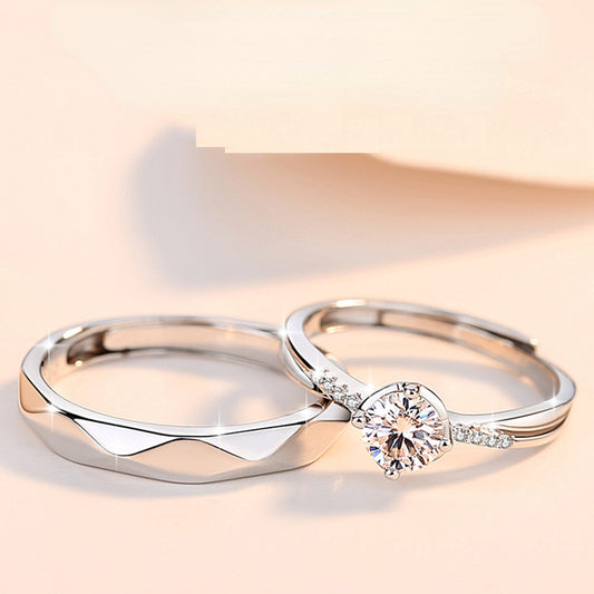 Custom Engravable Couple Engagement Rings Set