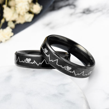 Engravable Heartbeat Couple Rings Set for Two