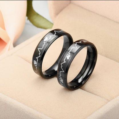 Engravable Heartbeat Couple Rings Set for Two