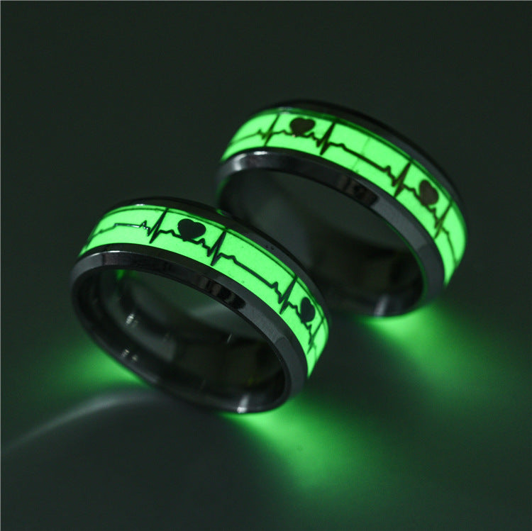 Glow In Dark Heartbeat Matching Rings Set for Two