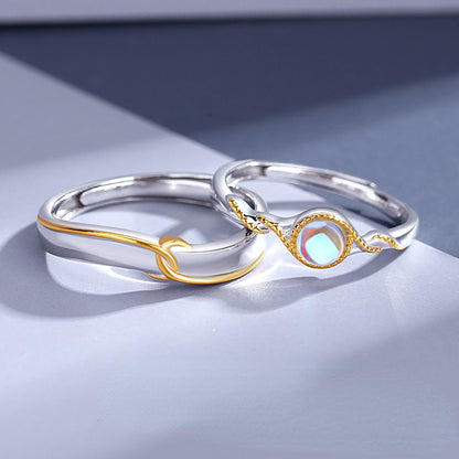 Custom Moonstone Couple Wedding Rings