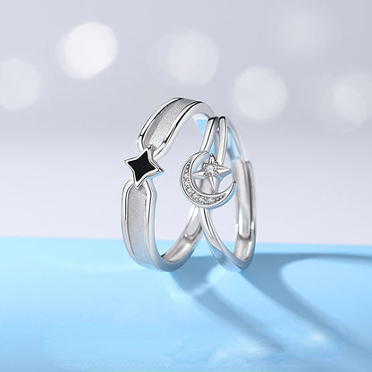 Engravable Star and Moon Promise Rings Set