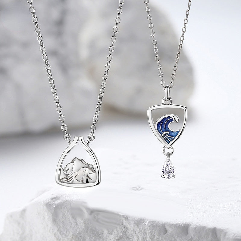Ocean and Mountain Distance Relationship Necklaces Set