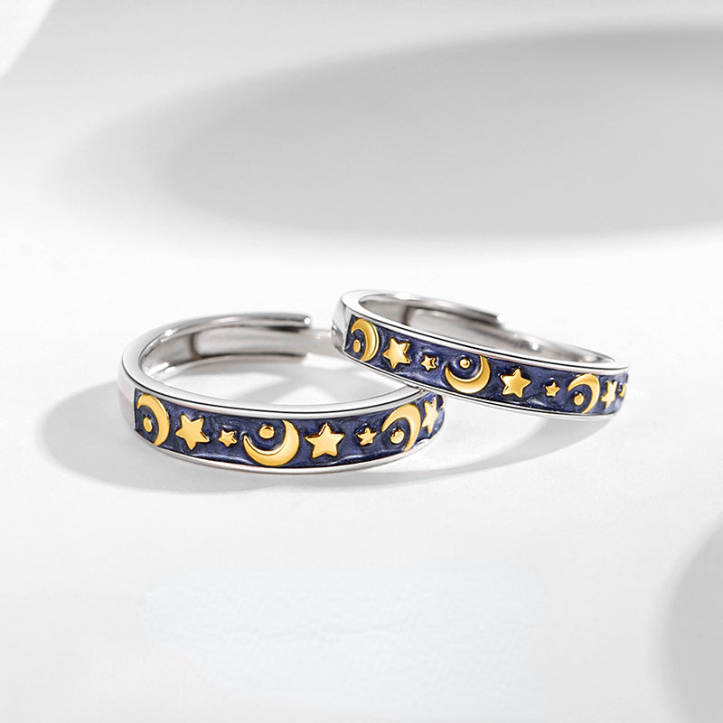 Engravable Matching Moon Wedding Rings Set