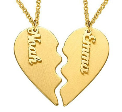 Custom Name Half Hearts Couple Necklaces Set