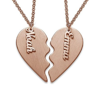 Custom Name Half Hearts Couple Necklaces Set