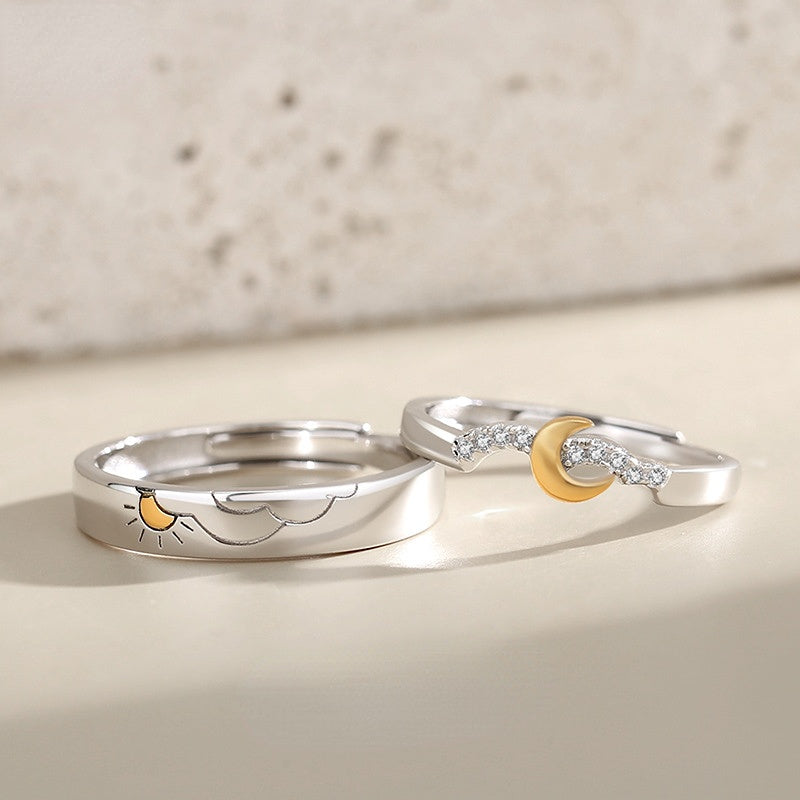 Engravable Sun and Moon Promise Rings for Couples