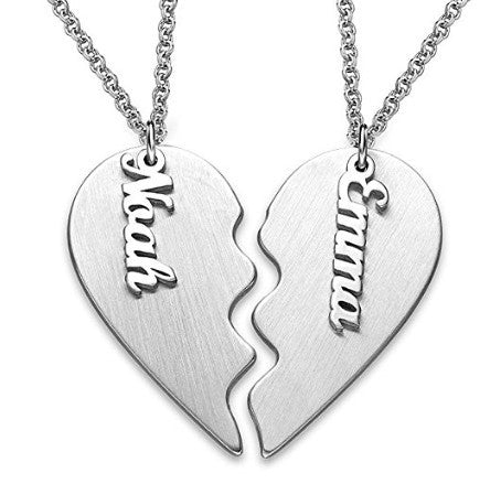 Custom Name Half Hearts Couple Necklaces Set