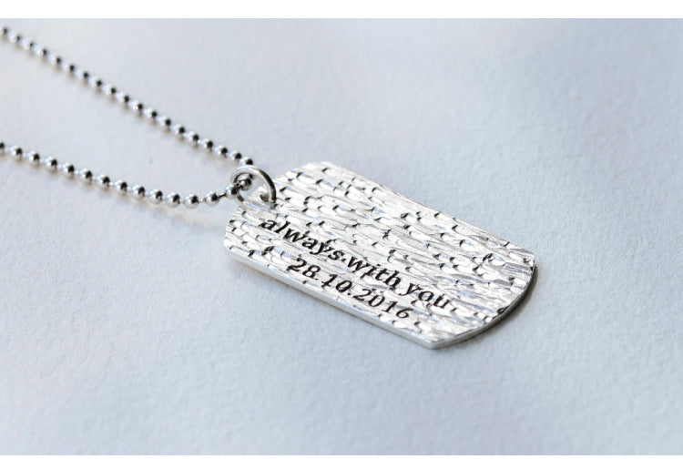 Hammered Custom Engraved ID Nameplate Necklace For Men