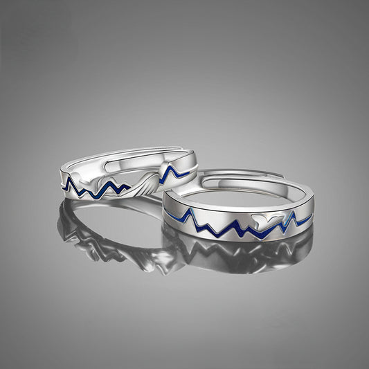 Engraved Heartbeat Couple Rings Set for two