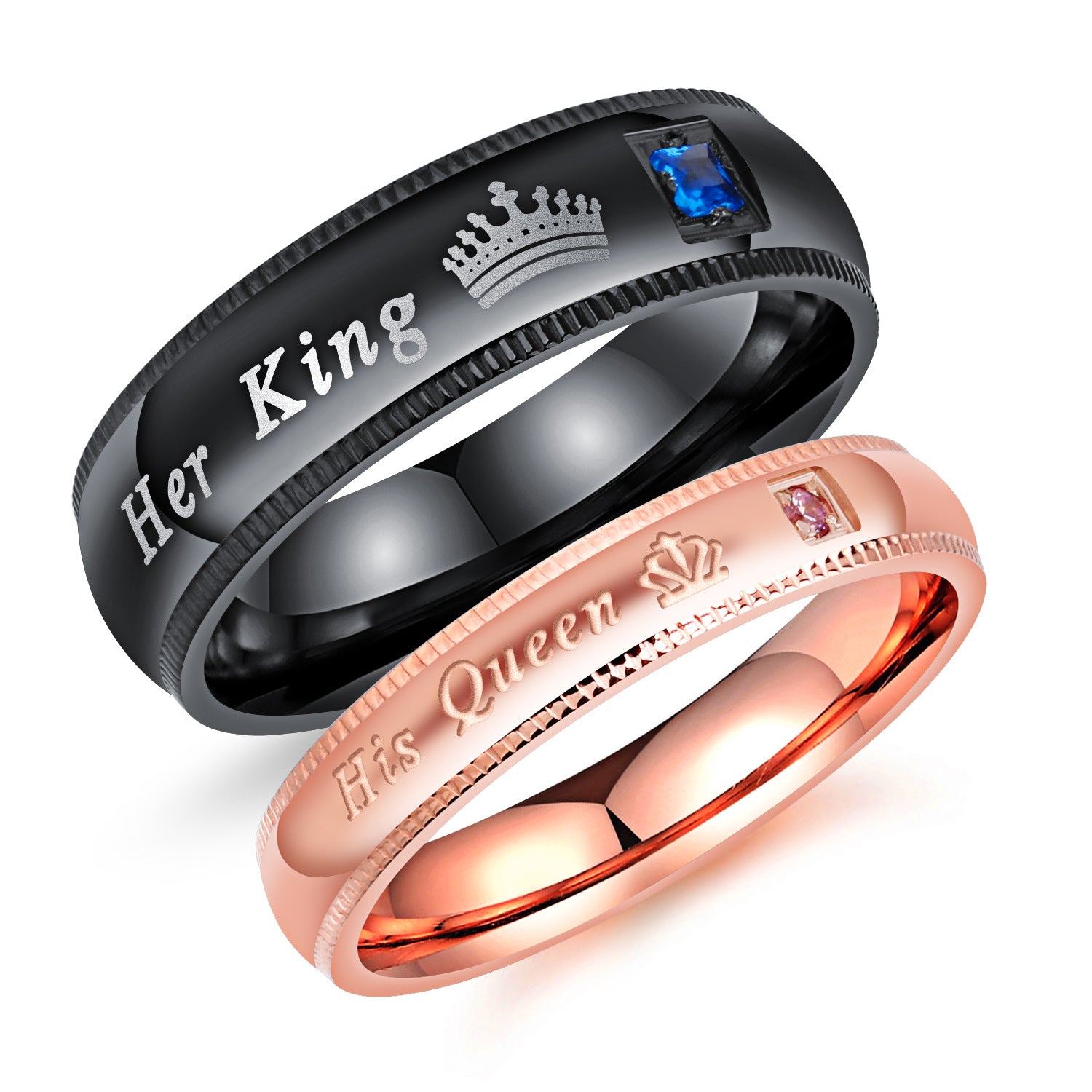 Amazon.com: XAHH Matching Set Couple Ring King Queen Titanium Steel Black  Matte Promise Wedding Band,Rose Gold Women Size 8 : Clothing, Shoes &  Jewelry