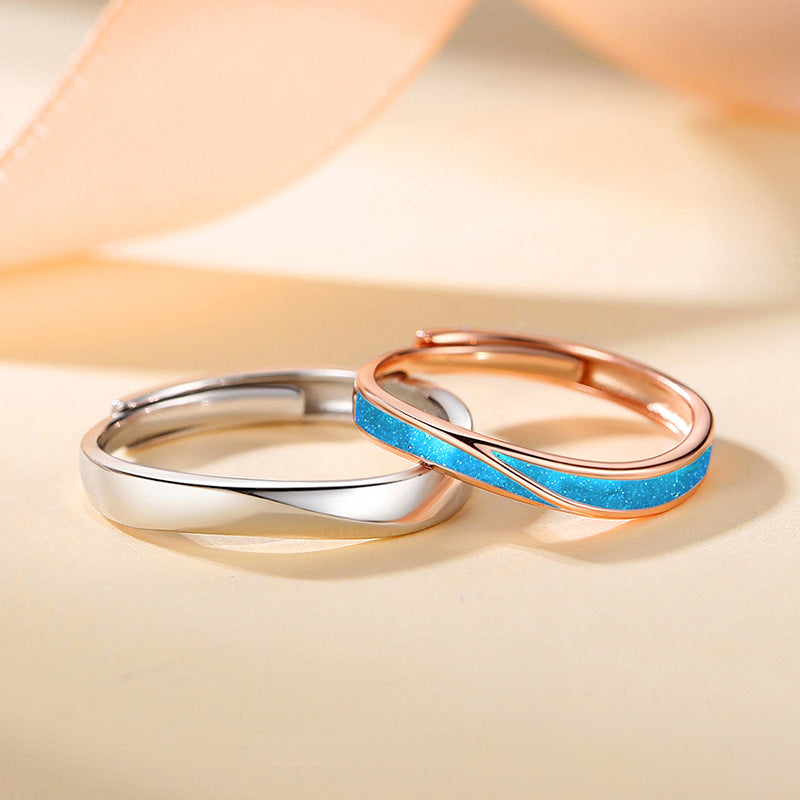 Engravable Sterling Silver Couple Wedding Rings Set