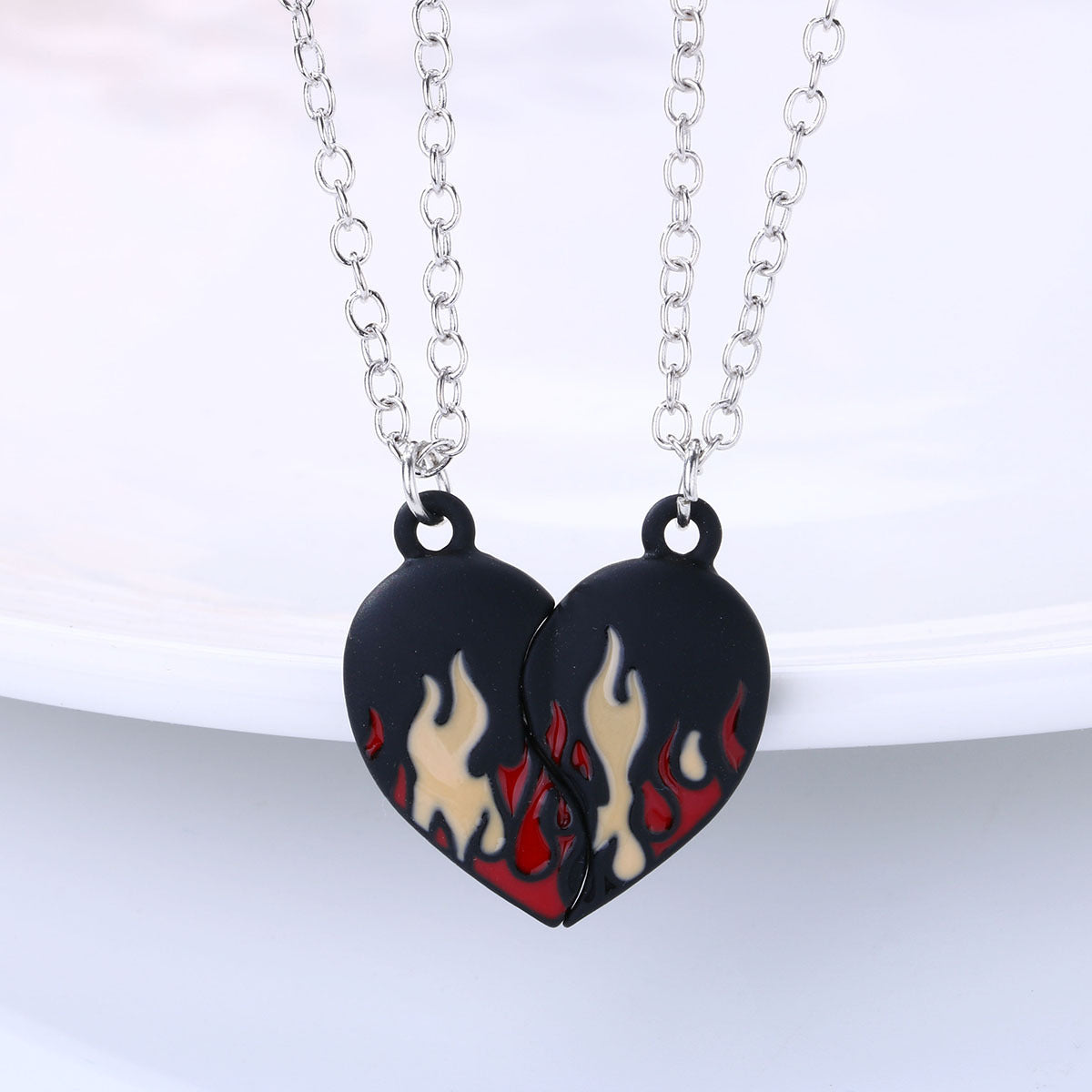Engravable Connecting Half Hearts Couple Necklaces Gift Set