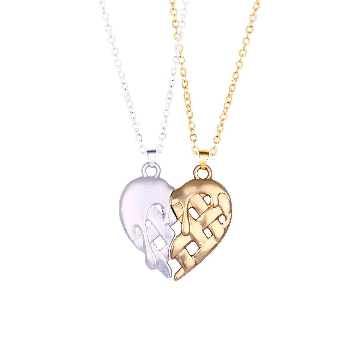 Engravable Half Hearts Couple Necklaces Set