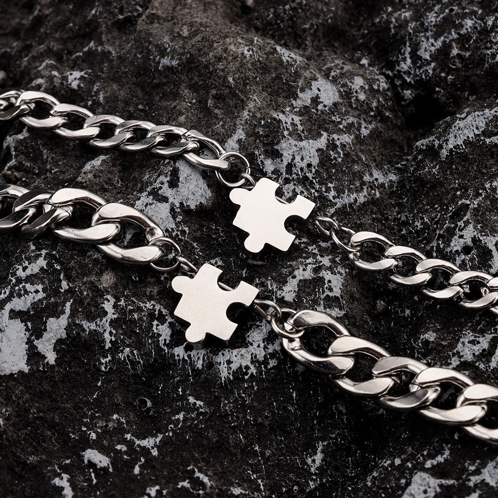 Custom Engraved Puzzle Matching Bracelets for Couples