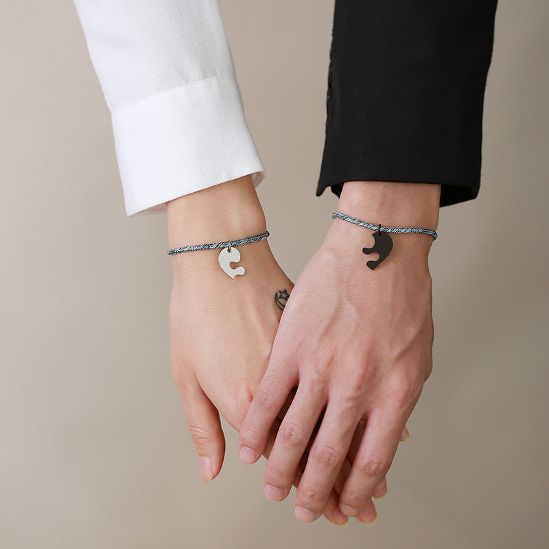 Interlocking Half Hearts Couple Bracelets Set
