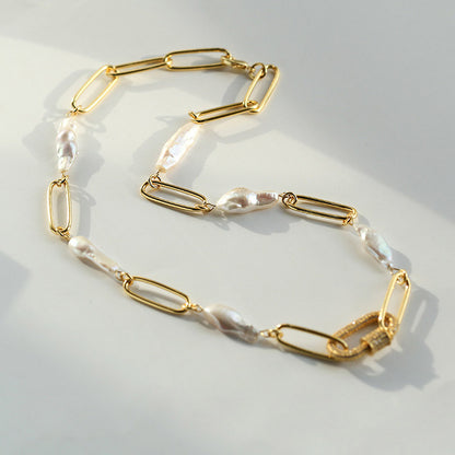 Baroque Natural Pearl Paperclip Necklace