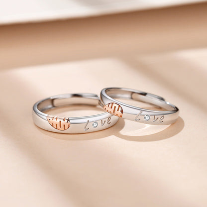Customized Half Hearts Couple Rings Set for 2