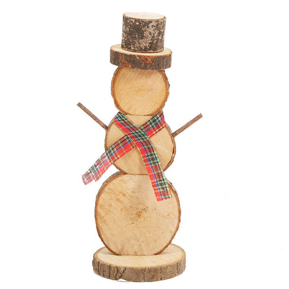 Wooden Snowman Christmas Decoration Ornament Set of 2