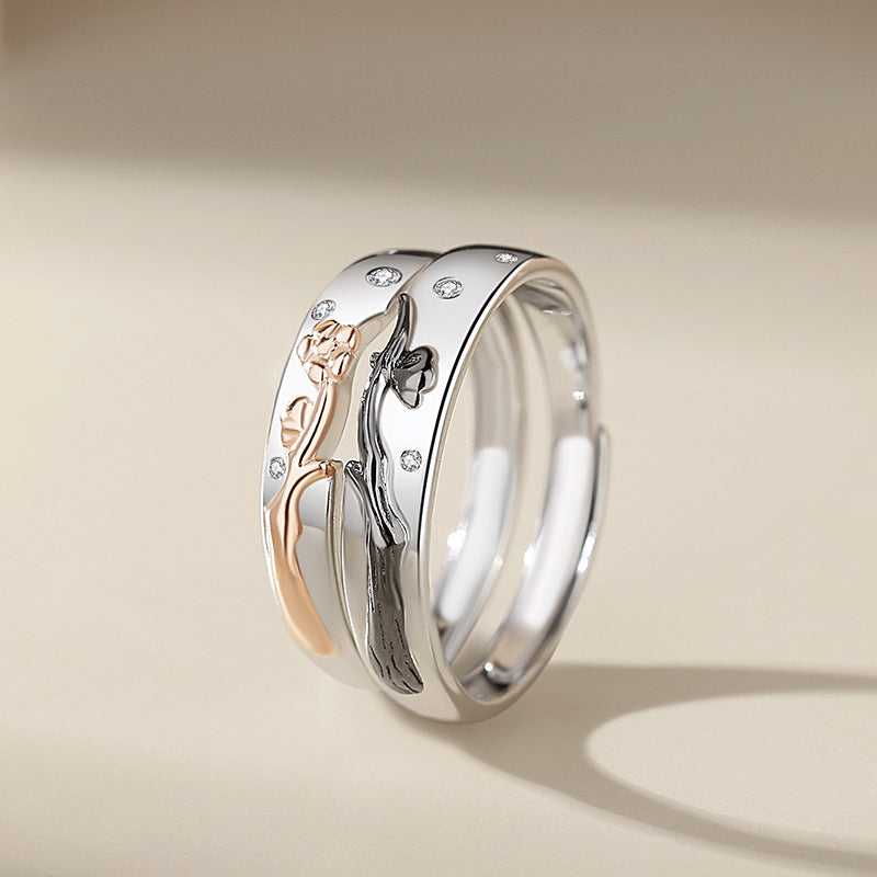 Engraved Rose Matching Wedding Rings for Couple