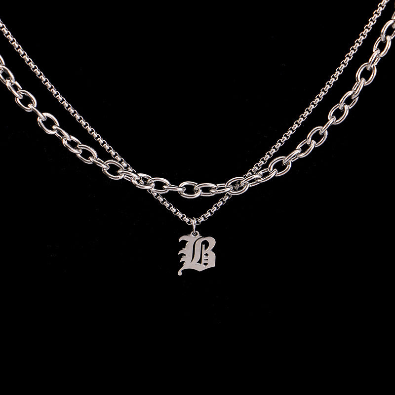 Old English Name Necklace Double Chain