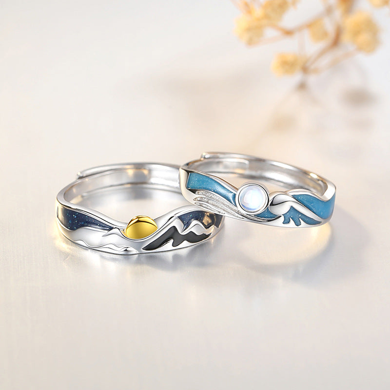 Personalized Sun and Moon Matching Rings for Couples