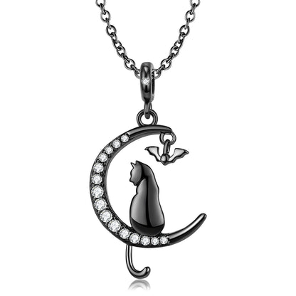 Engraved Black Cat Halloween Charm Necklace